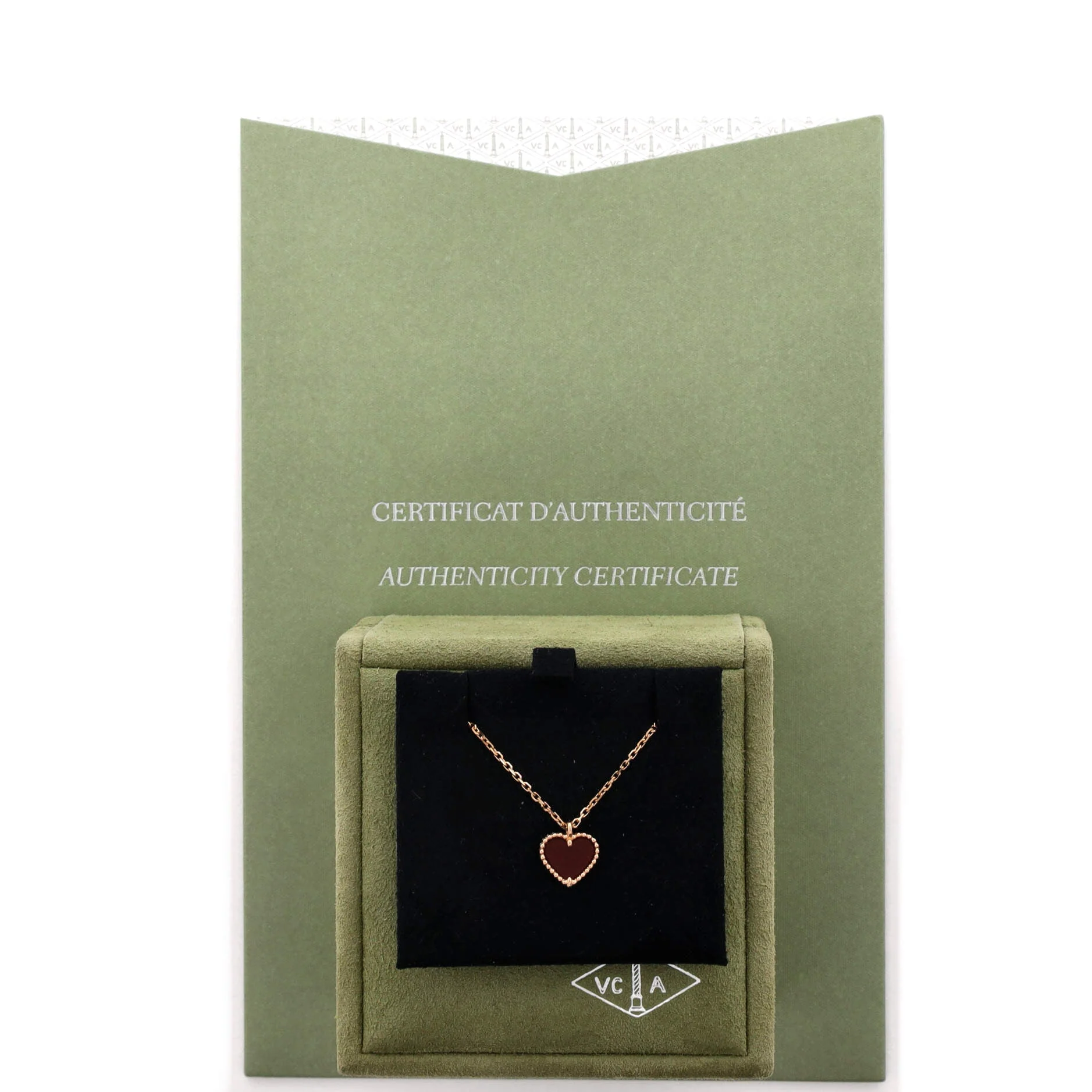 Sweet Alhambra Heart Pendant Necklace 18K Rose Gold and Carnelian