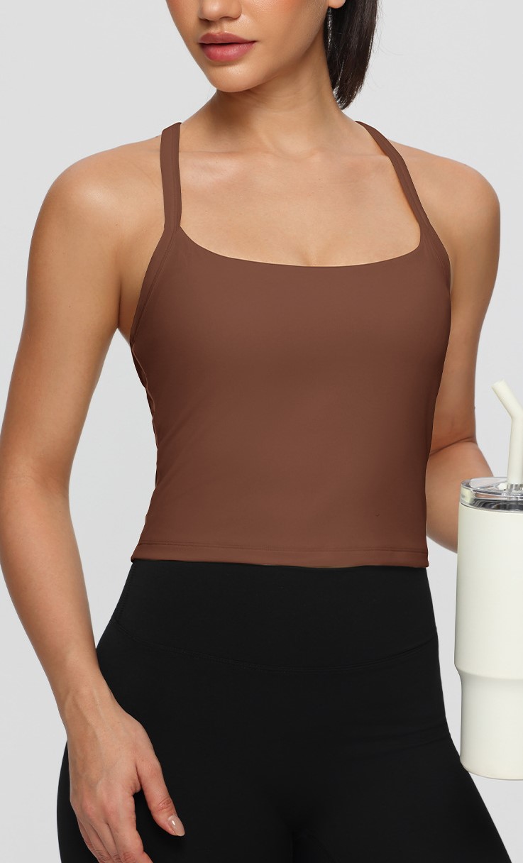 European and American style yoga fitness vest for women with padded bra, tight-fitting racerback sports top, quick-drying and shockproof.