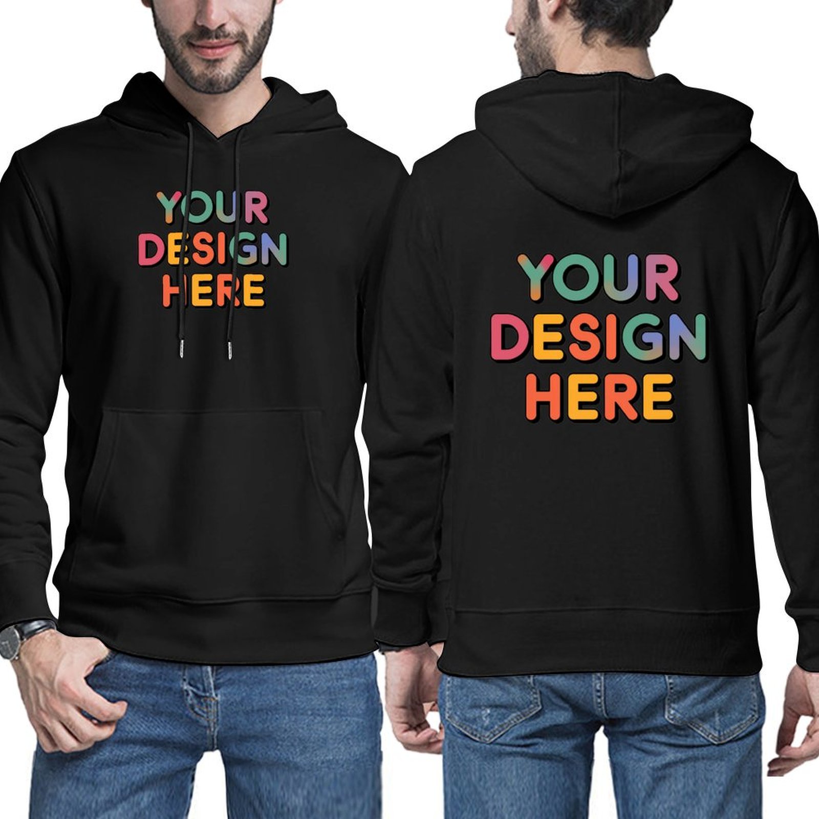 Custom Men’s Comfortable Double-Sided Print Hoodie with Kangaroo Pocket
