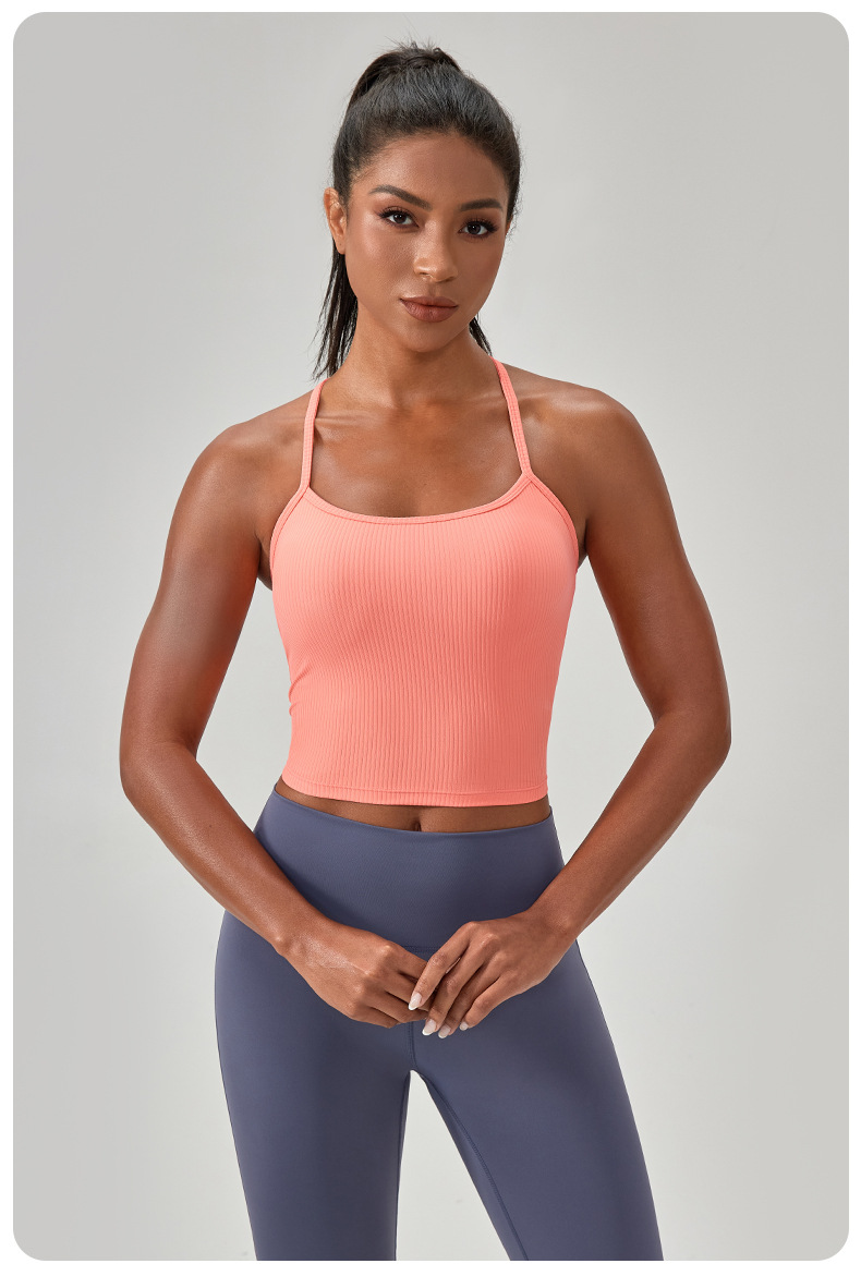 European and American style yoga vest for women with padded ribbed tight-fitting sports top, suspender running fitness vest