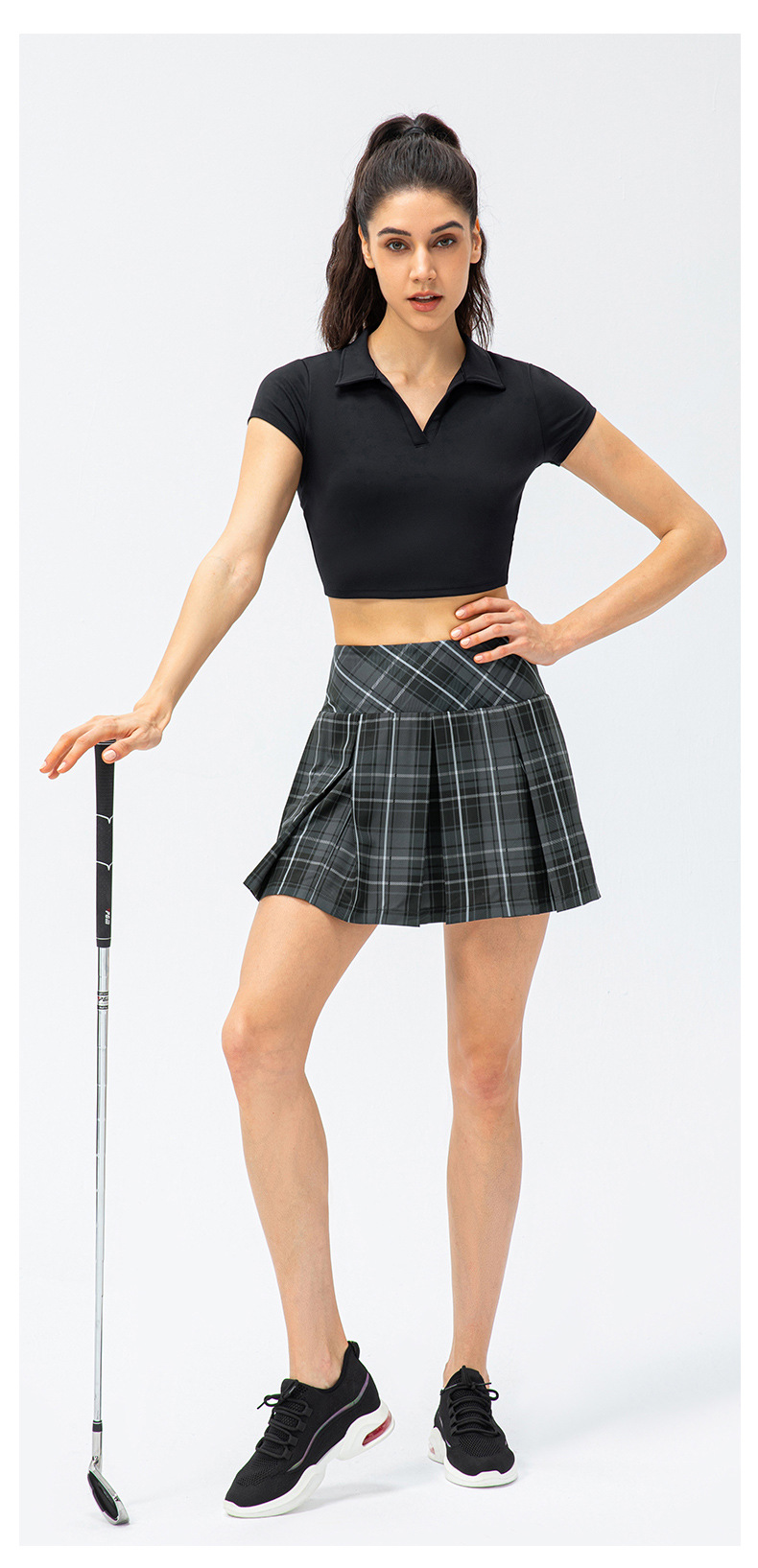 New Spring/Summer Plaid Sports Skirt, Outdoor Running Tennis Skirt Pants, Faux Two-Piece Yoga Skirt Pants, Pleated Skirt