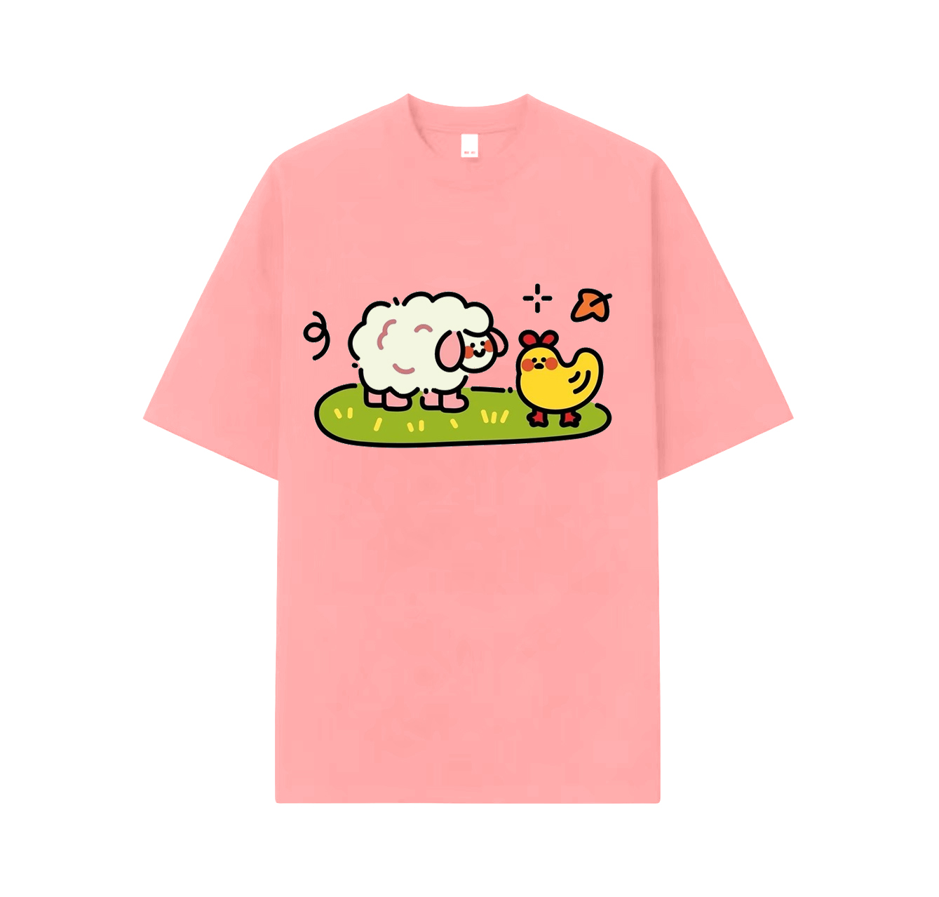 A cute short-sleeved shirt featuring a pattern of little lambs and chicks—an essential item for your summer wardrobe.