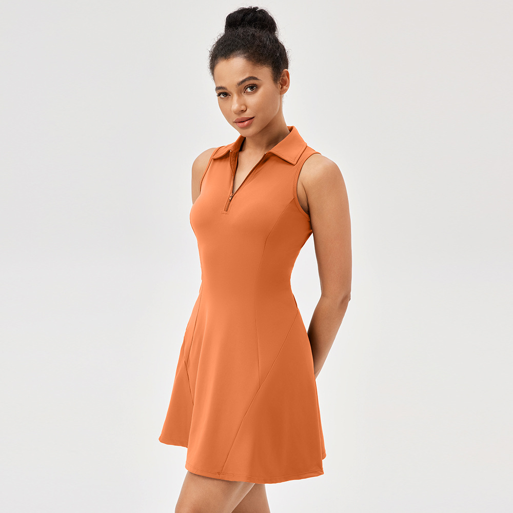 European and American style collared jumpsuit tennis dress for women, quick-drying, breathable, waist-cinching, color-blocked, sporty, casual, and fitness dress