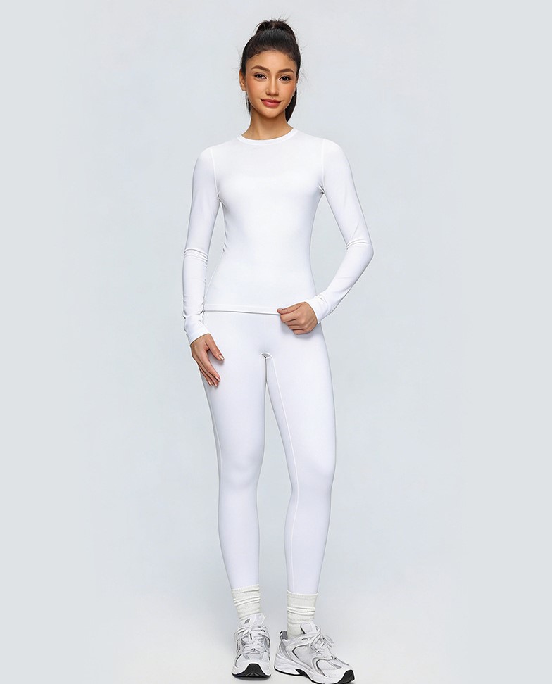 Double-sided brushed women's yoga long-sleeved tight-fitting training sports quick-drying breathable running fitness T-shirt
