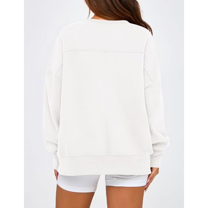 Women's Crewneck Sweatshirt, Fleece Long Sleeve Side Slit Pullover