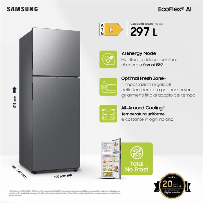 SAMSUNG - Frigorifero 2 porte RT31CG5624S9ES Classe E 297 lt-Metal Inox