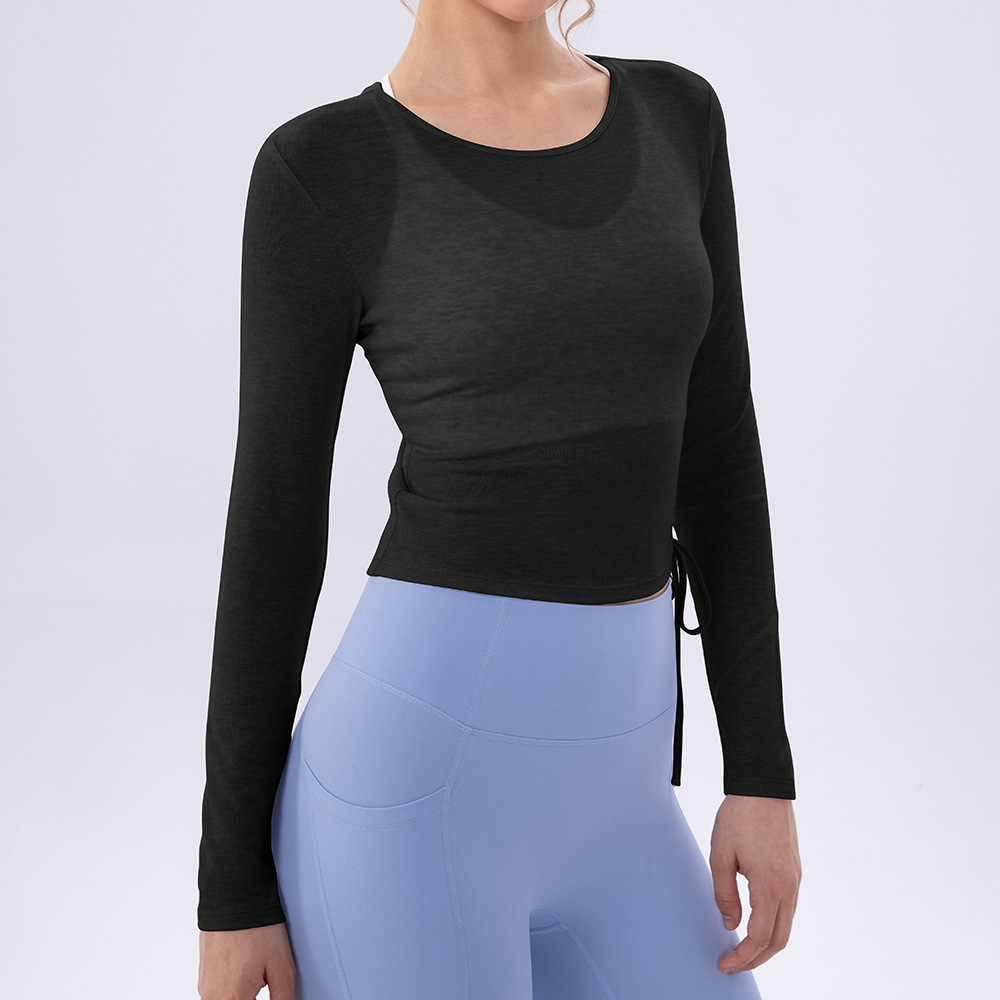 Women's Summer Lightweight Breathable Yoga Long-Sleeve T-Shirt, Ruffled Top, Quick-Drying, Slim Fit Fitness Pilates Sports Cover-Up