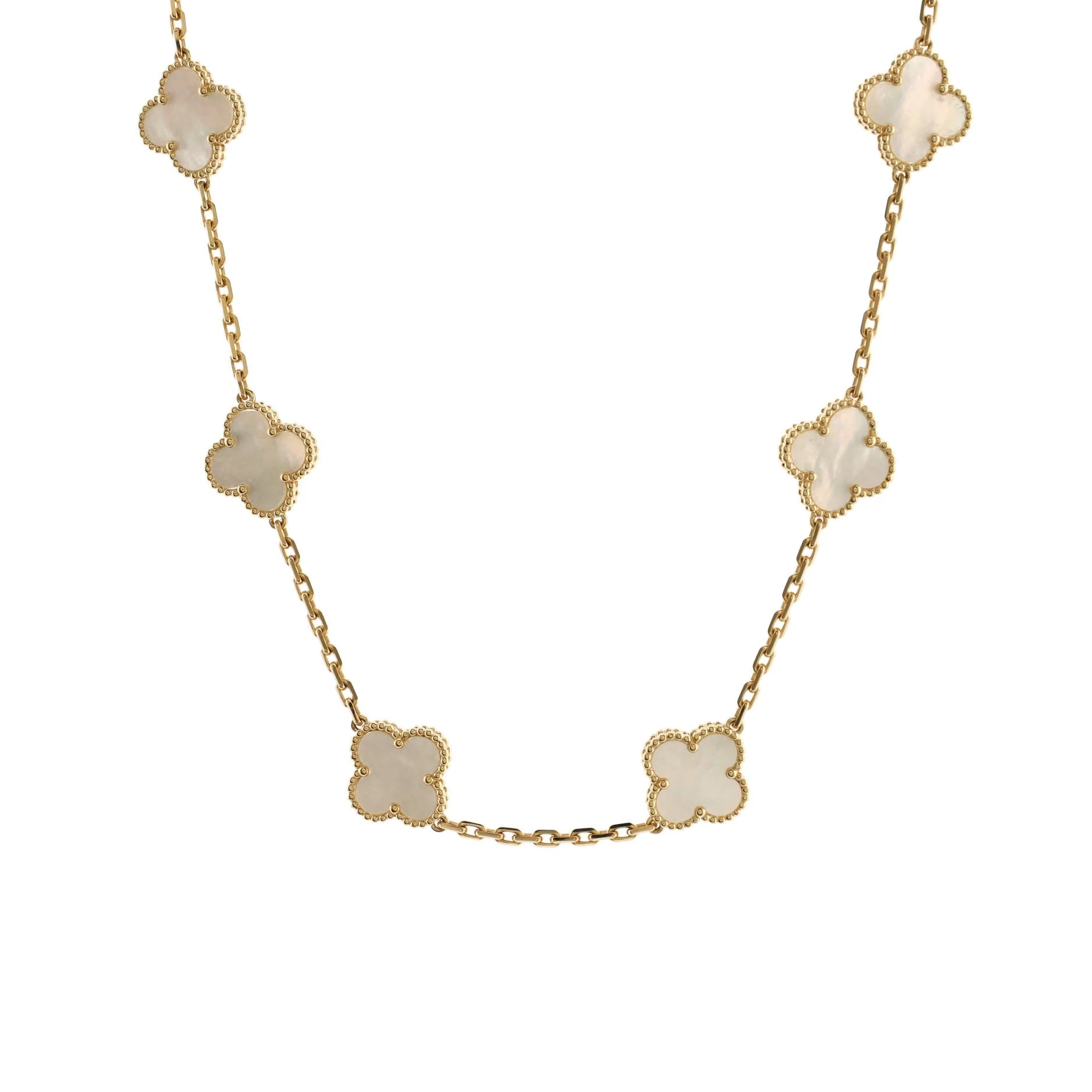 Vintage Alhambra 10 Motifs Necklace 18K Yellow Gold and Mother of Pearl