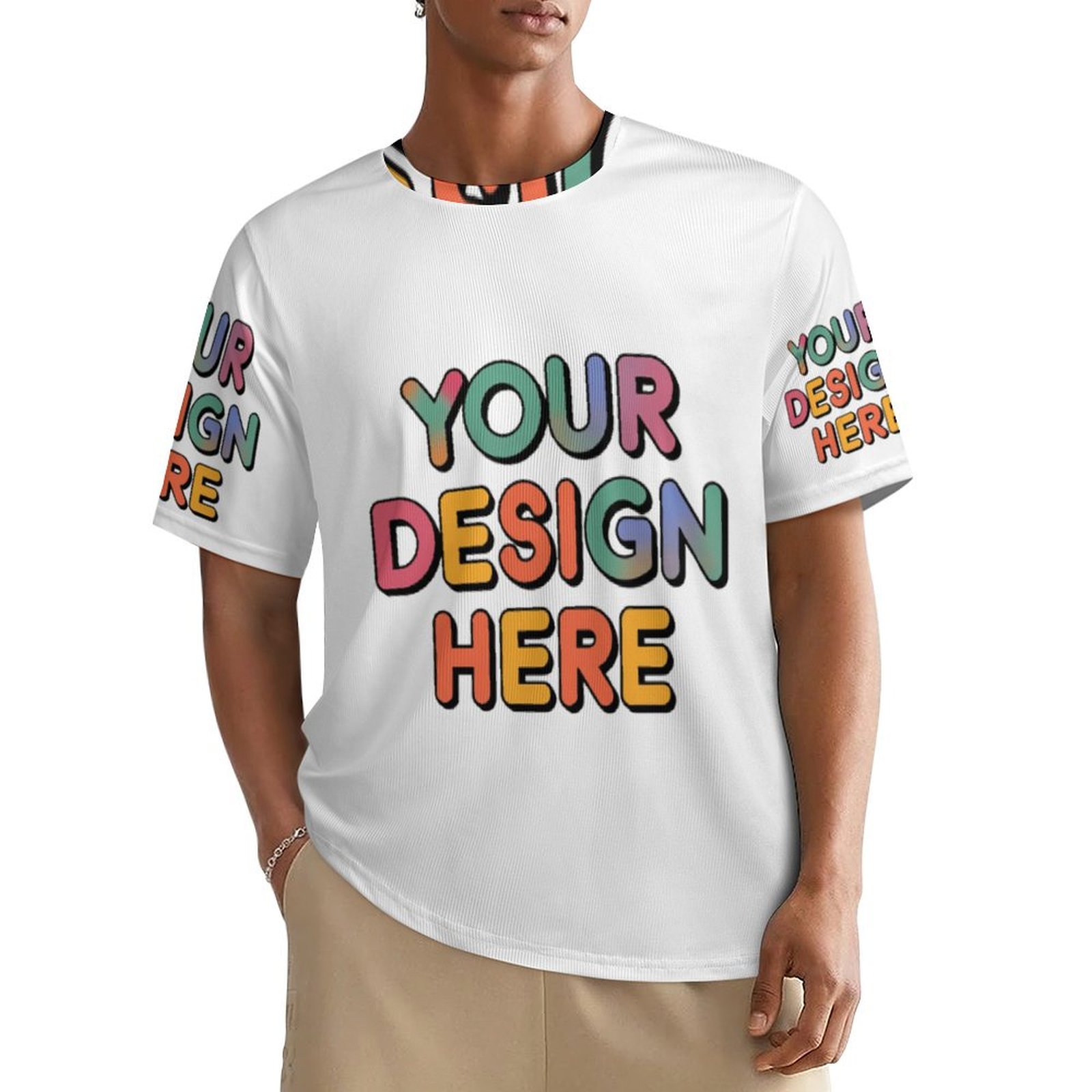 Customized Men’s Comfortable Ribbed Fabric T-Shirt with Personalized Patterns