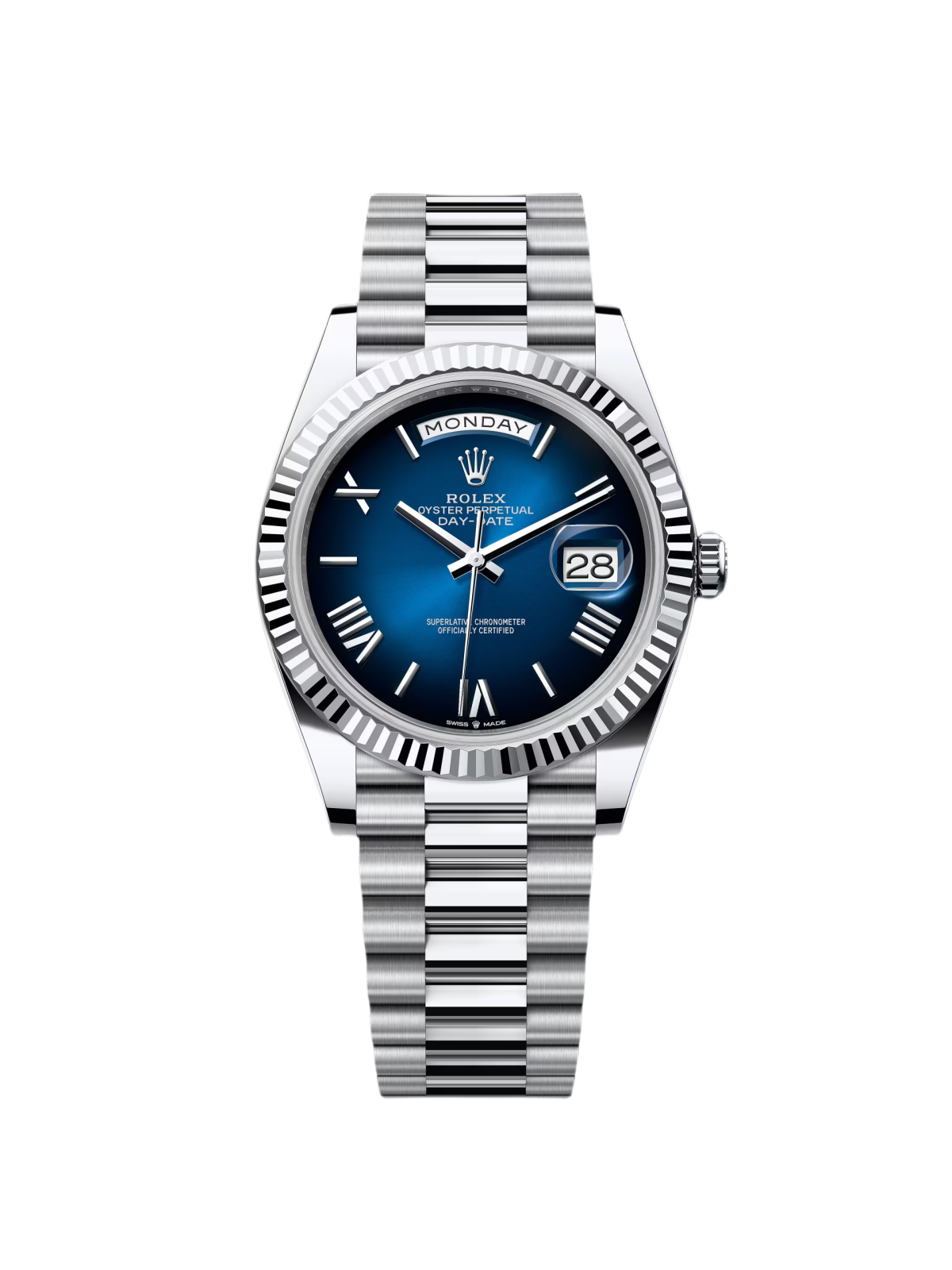 【Super Clone】RLX  Day-Date "President" 40mm Platinum Blue Roman Ombre Dial - 228236