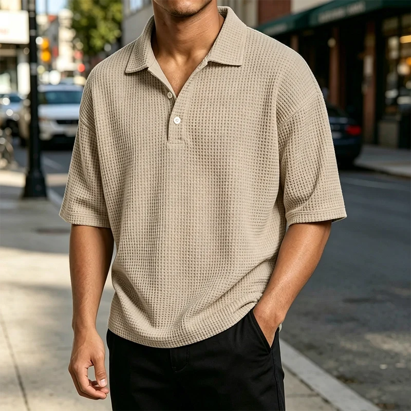 Mivanity Men's Waffle Knit Polo Shirts