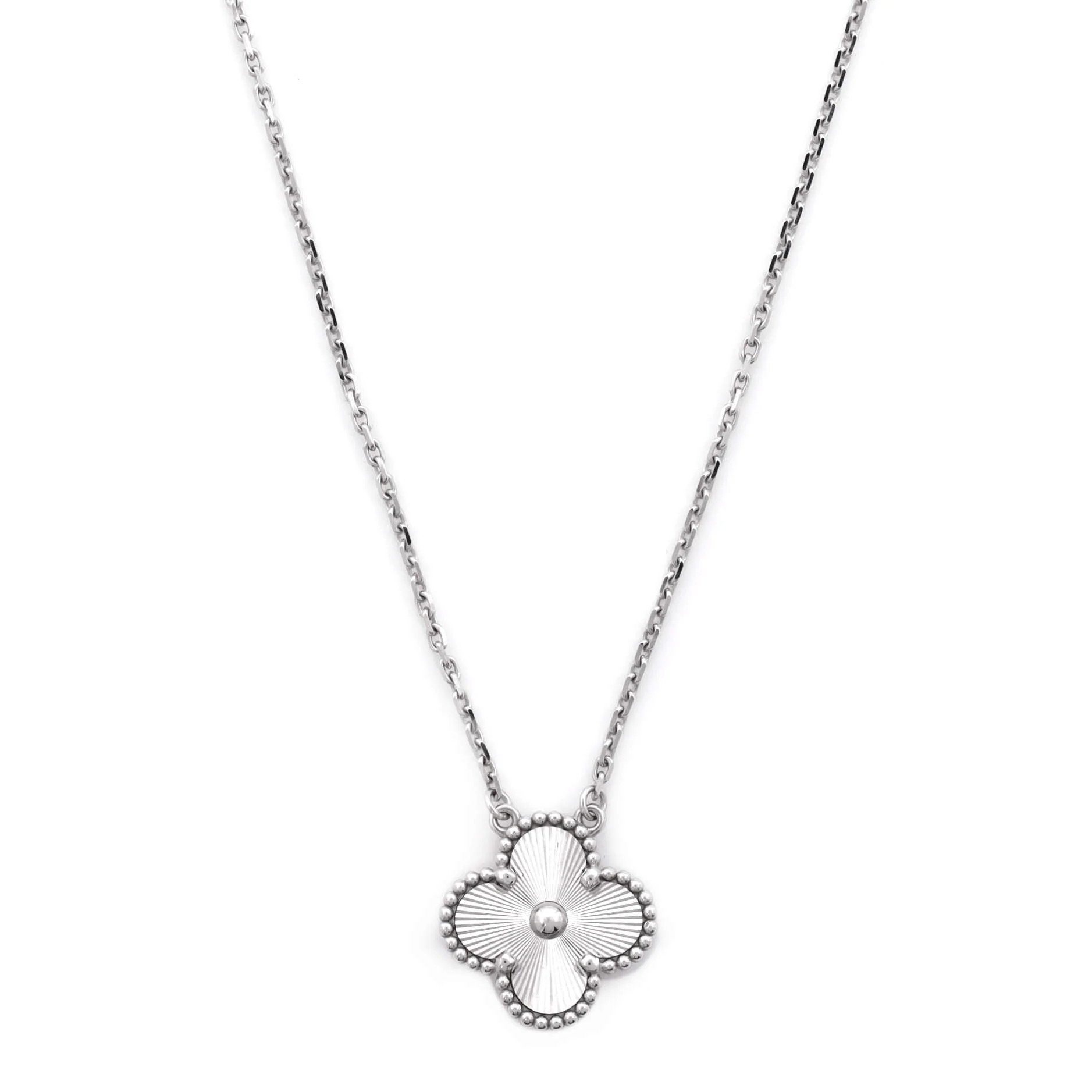 Vintage Alhambra Pendant Necklace Guilloche 18K White Gold