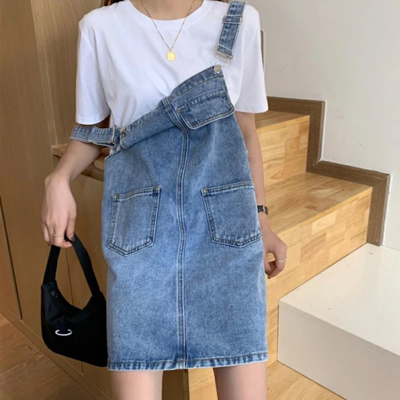 Rimocy 2026 Summer Denim Overall Dress Women Korean Sleeveless Jeans Dresses Female Casual Loose Spaghetti Strap Mini Dress