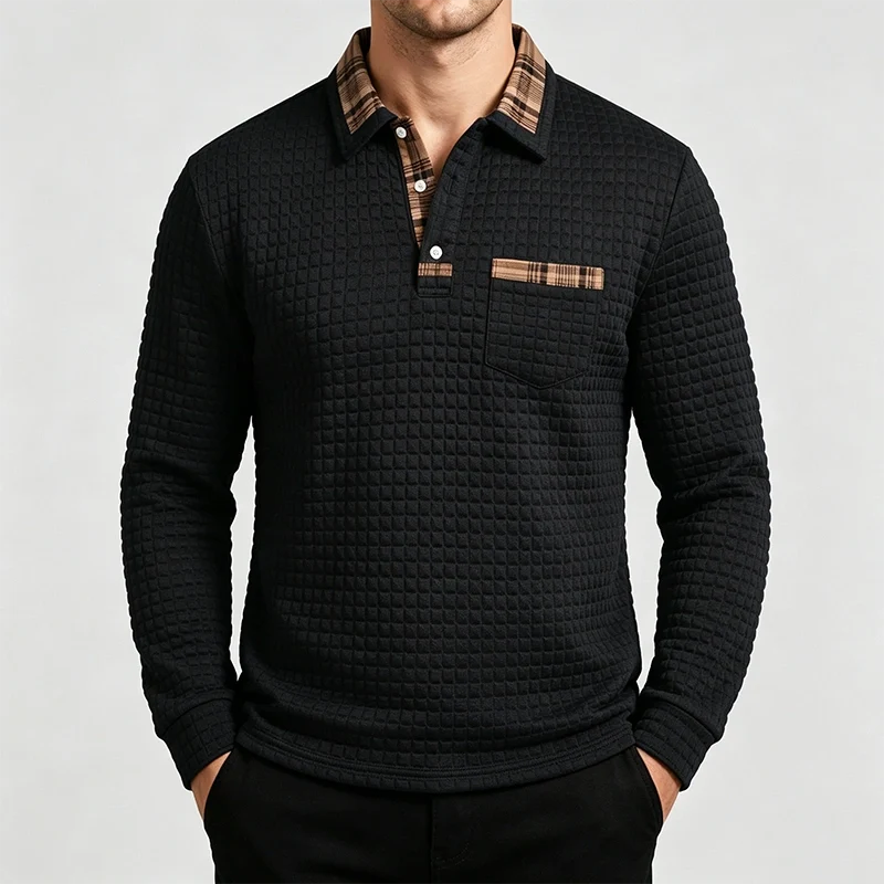 Mivanity Men's Checked Long Sleeve Polo Shirts