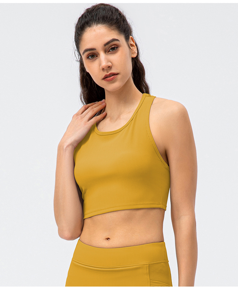 Women's Yoga Sports Vest, Ribbed High-Elastic Tight-Fitting Top, Breathable Running Fitness Tank Top
