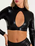 Lovehoney Plus Size Fierce Wet Look Long Sleeve Cut-Out Crop Top