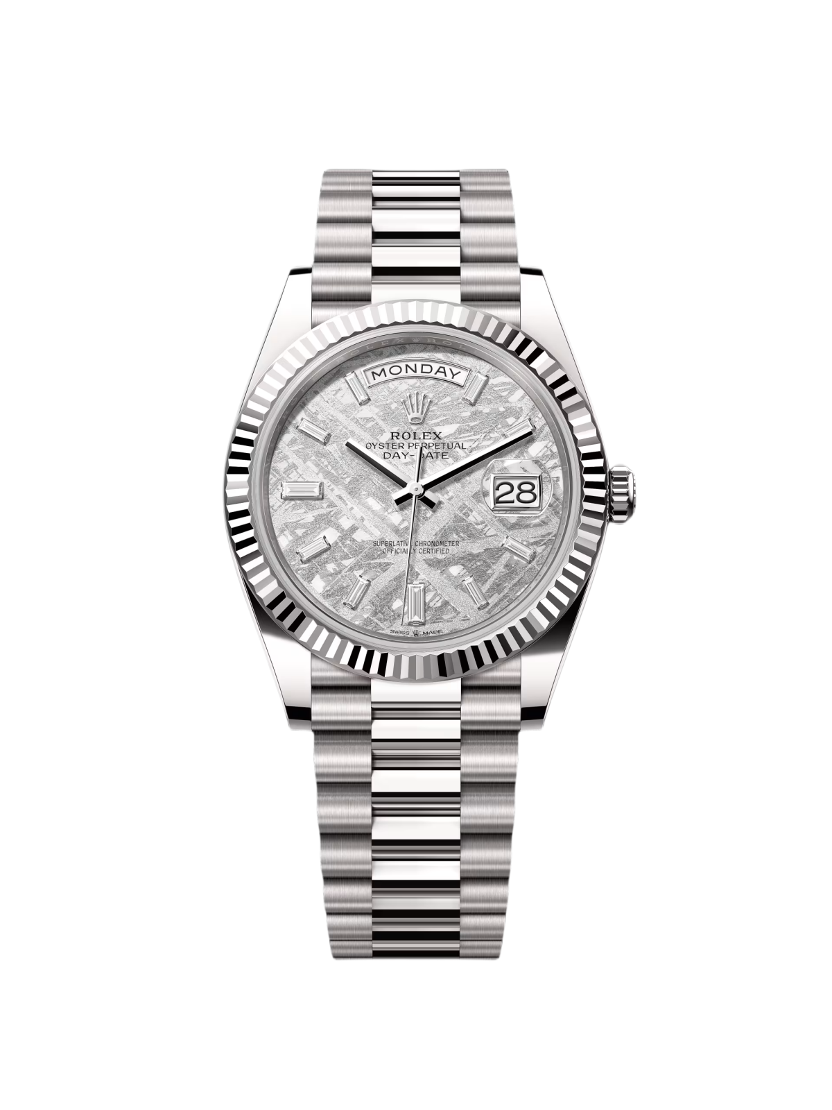 【Super Clone】RLX  Day-Date "President" 40mm White Gold Meteorite Diamond Baguette Dial - 228239
