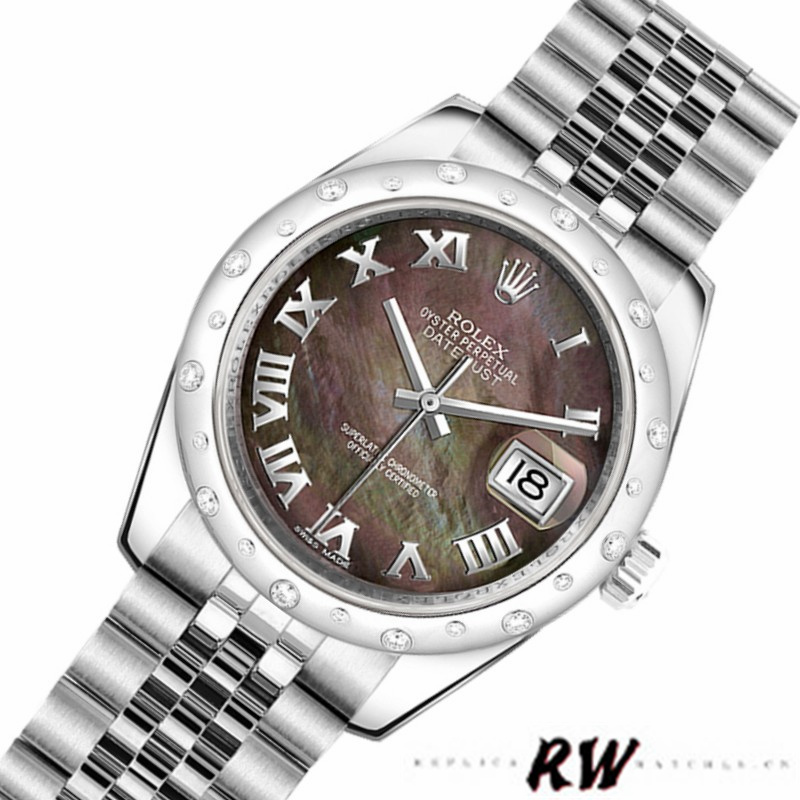 Rolex Datejust 178344 Black MOP Roman Dial 31MM Lady Replica Watch
