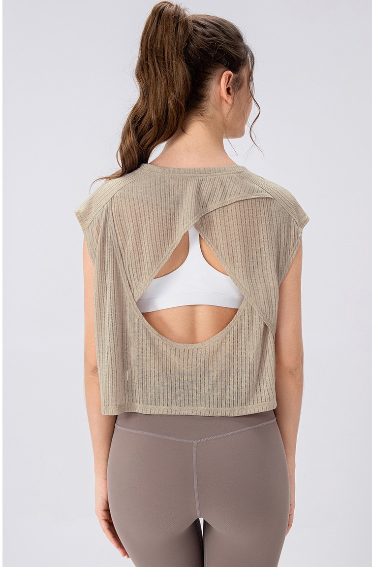 Summer Yoga Cover-up Women's Hollow-Out Breathable Sleeveless Top Short Loose Running Sports Fitness Cover-up