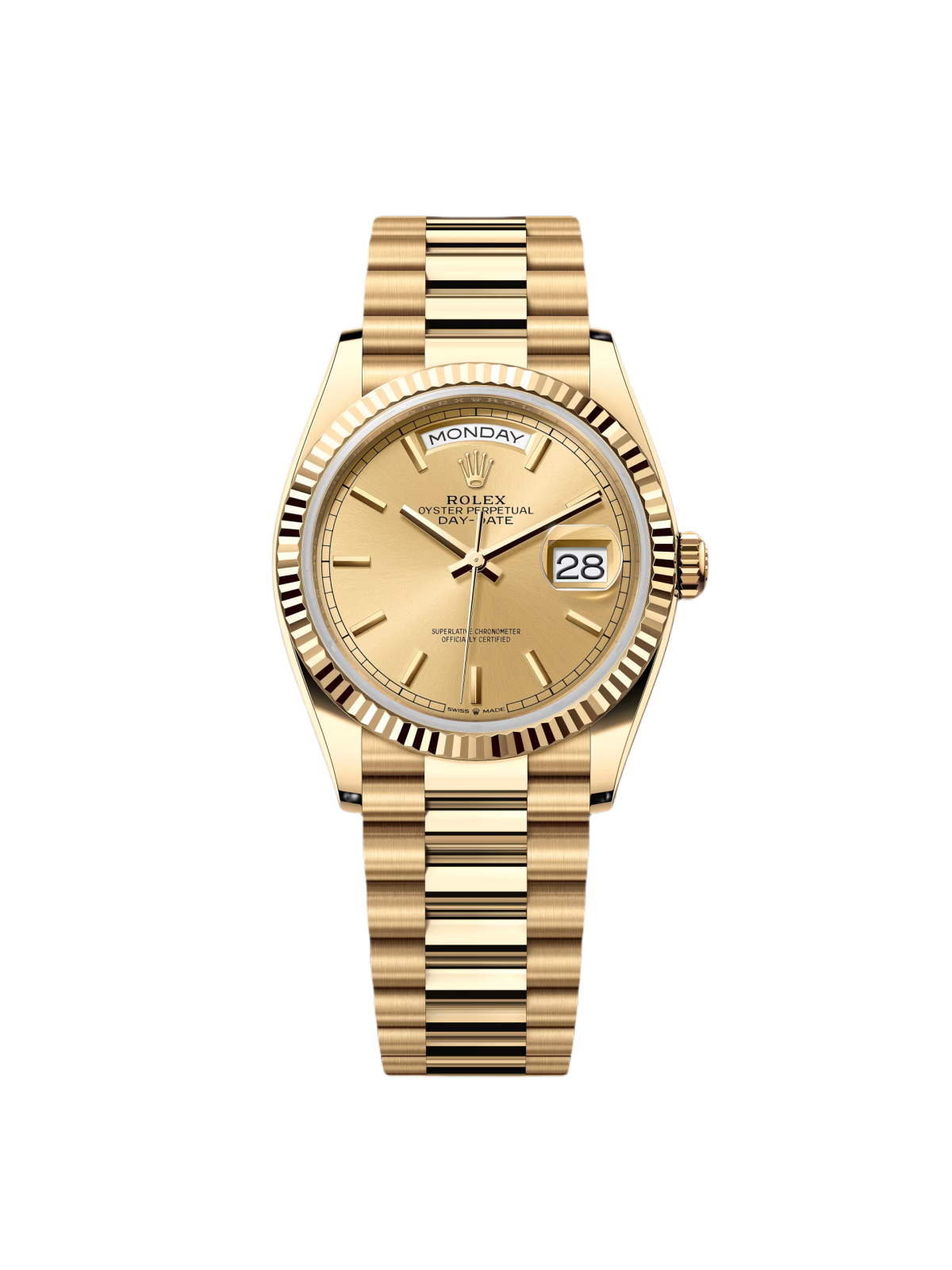 【Super Clone】RLX  Day-Date 36mm 128238-0045 Champagne Dial Yellow Gold President Bracelet Watch