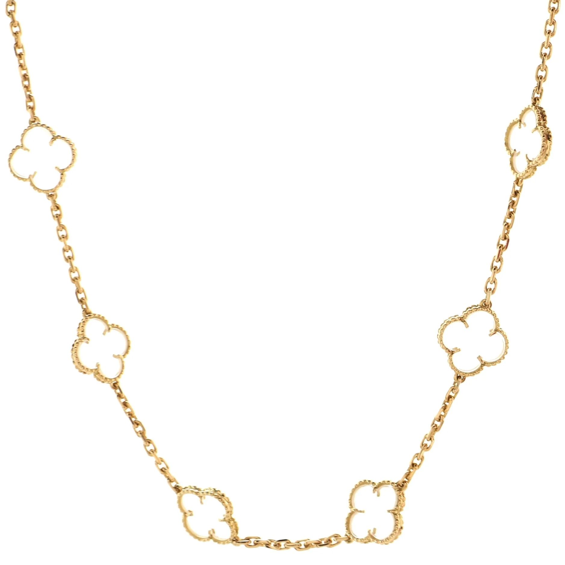 Vintage Alhambra 20 Motifs Necklace 18K Yellow Gold and Rock Crystal Quartz
