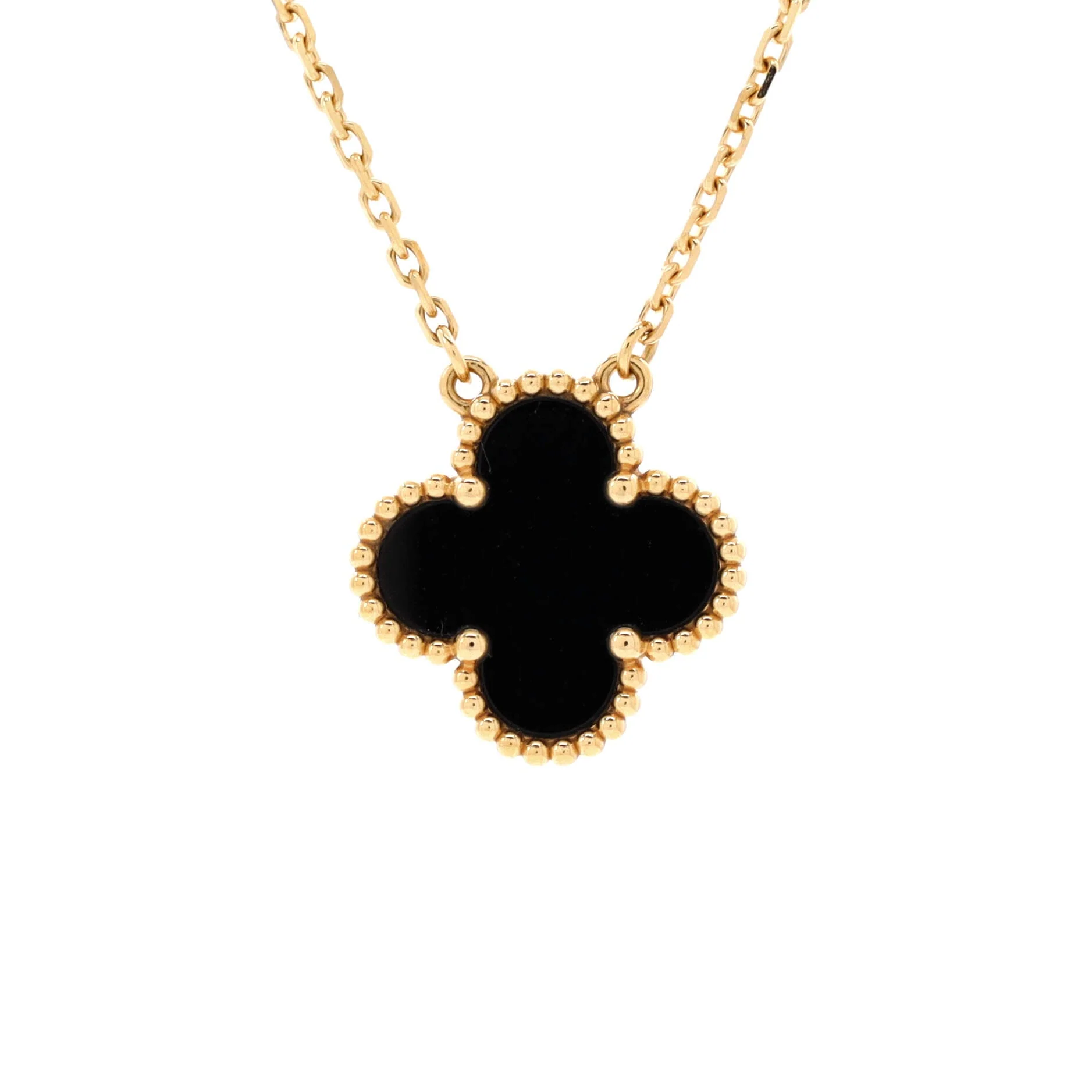 Vintage Alhambra Pendant Necklace 18K Yellow Gold and Onyx