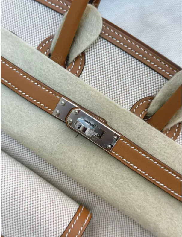HERMÈS Limited Edition Birkin Cargo 25-35 in Gold Swift leather and Canvas with Palladium hardware customization