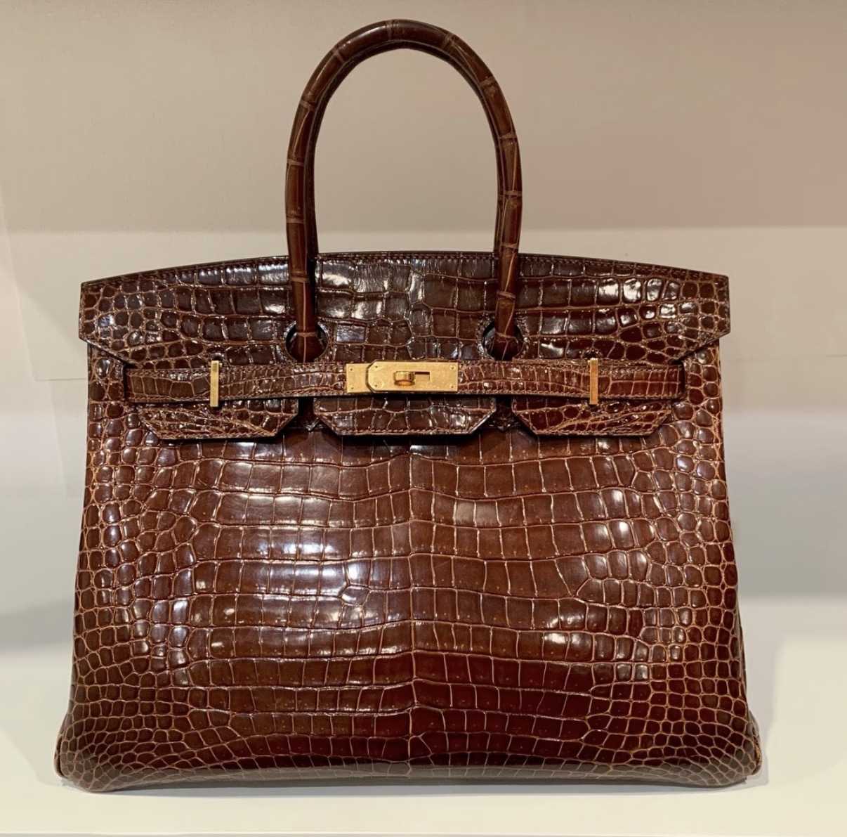 Birkin 25-30 Caramel shiny Crocodile Leather Custom - Artisantouchss