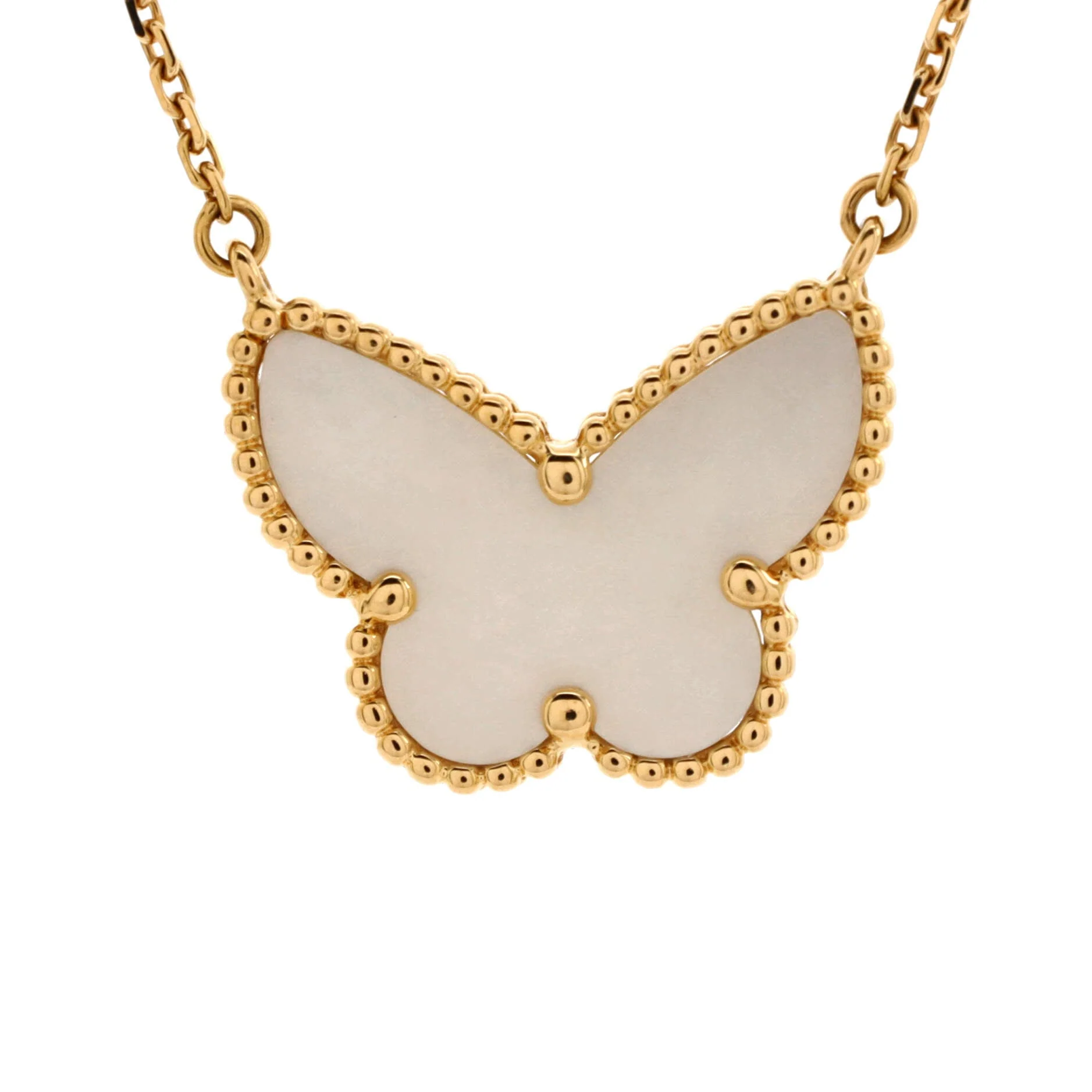Lucky Alhambra Butterfly Pendant Necklace 18K Yellow Gold with Mother of Pearl