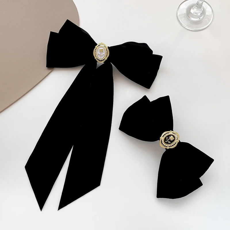 Women Big Bow Hairpin New Black Velvet Bowknot Hair Clips for Girls Korean Ponytail Hair Accessories