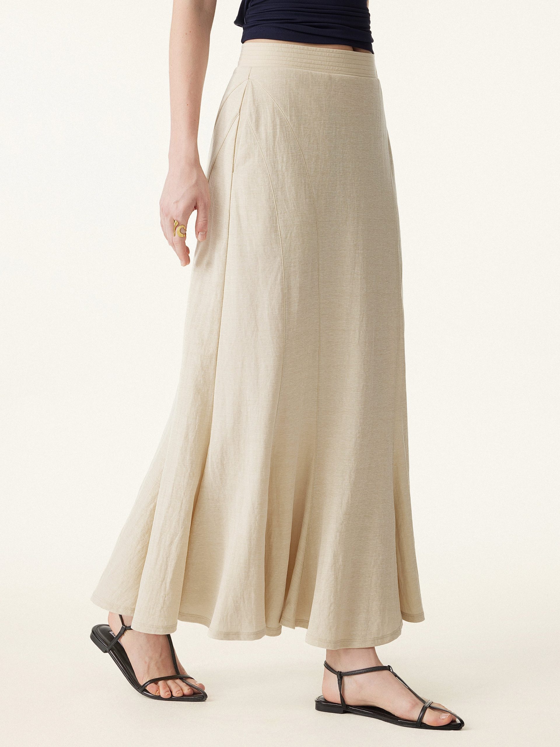 Wrinkle-free Cotton-linen Pull-on Midi Skirt