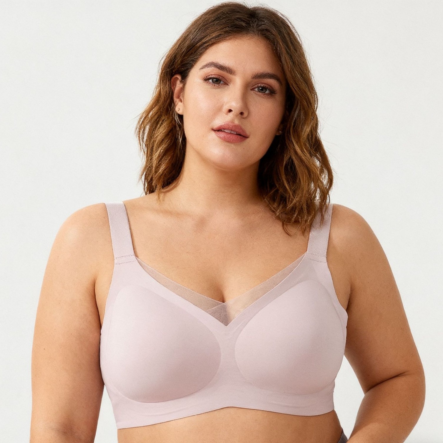 Vervain European and American cross-border women's plus size wire-free bra with soft support, mesh crossover bra, seamless and push-up.