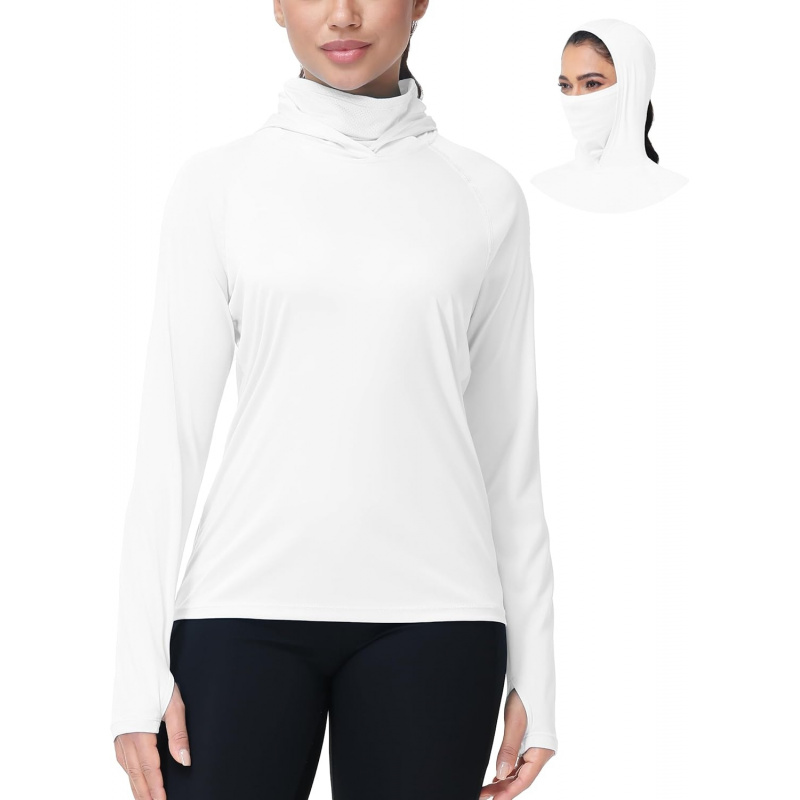 AURETOP Women's Sun Protection Hoodie UPF 50+ Hiking Fishing Shirt, Long Sleeve UV Rash Guard with Face Mask Lightweight