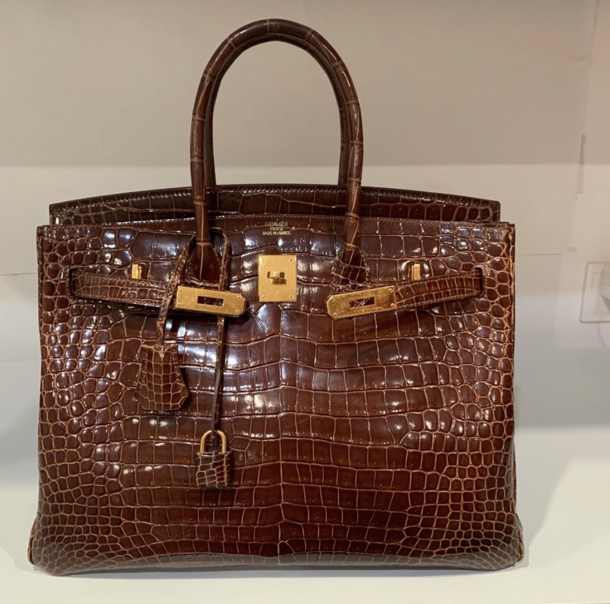 Birkin 25-30 Caramel shiny Crocodile Leather Custom - Artisantouchss