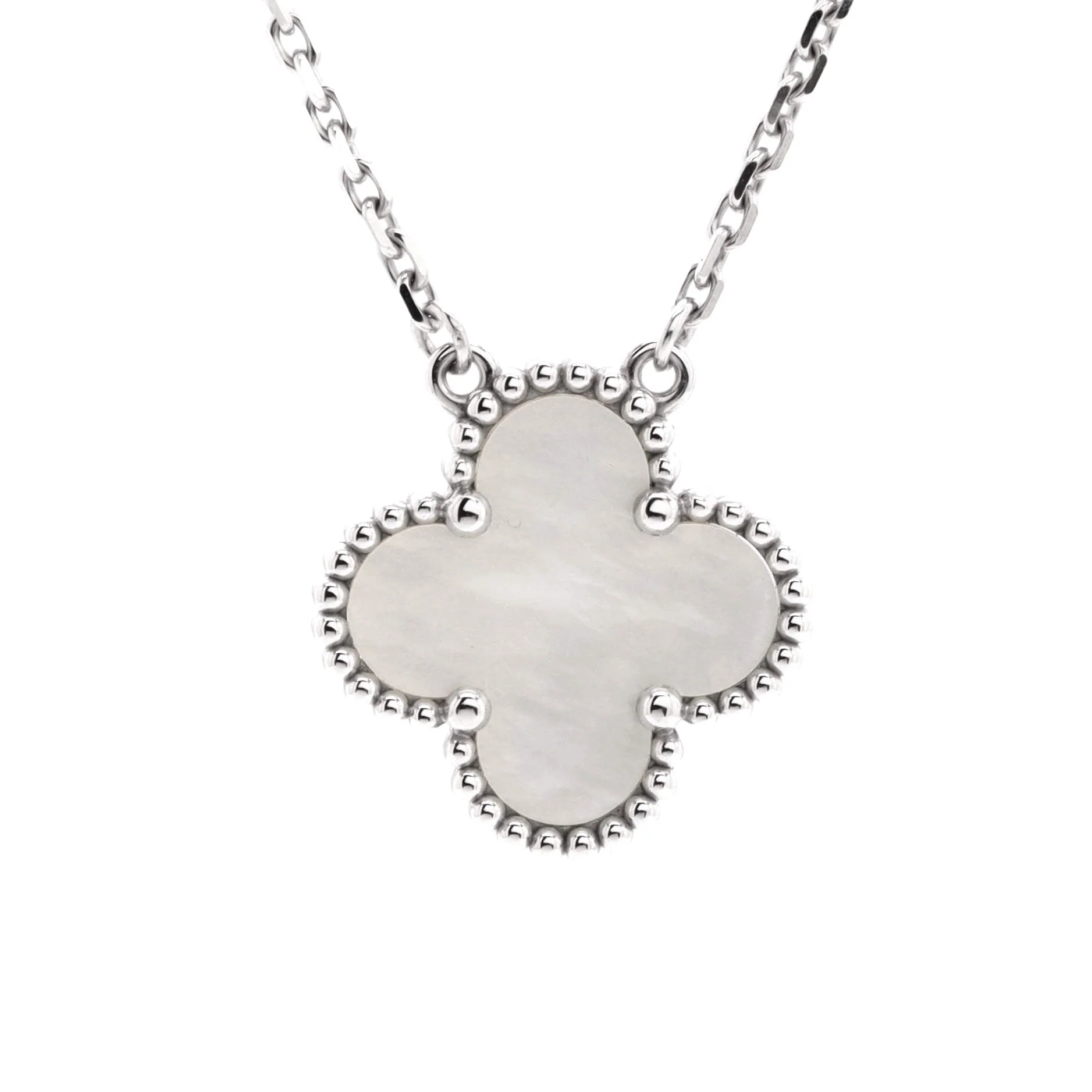 Vintage Alhambra Pendant Necklace 18K White Gold and Mother of Pearl
