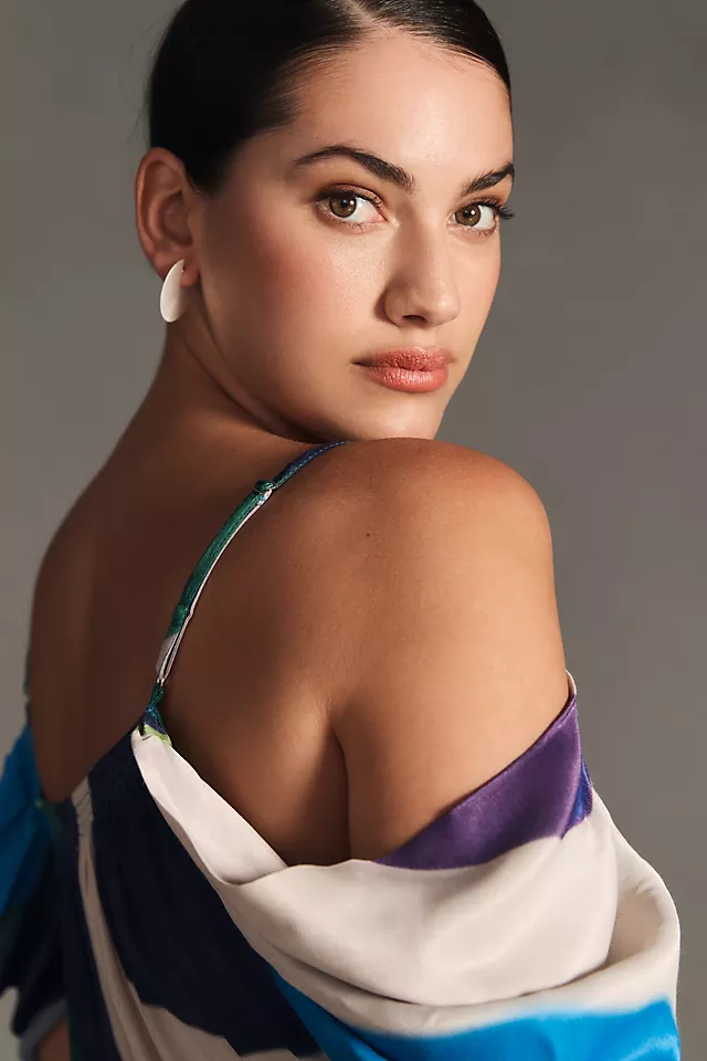 Painterly Off-Shoulder Slip Dress BLUE