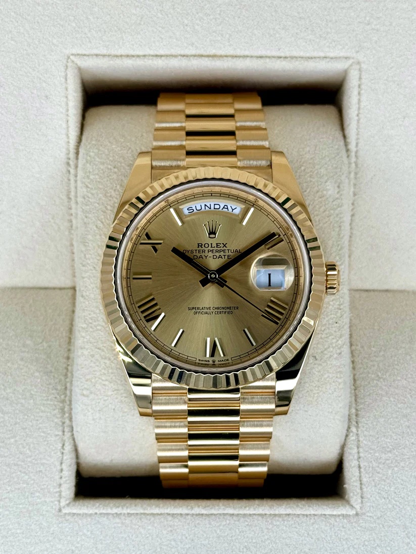 【Super Clone】RLX Day-Date "President" 40mm Yellow Gold Champagne Roman Numeral Dial - 228238