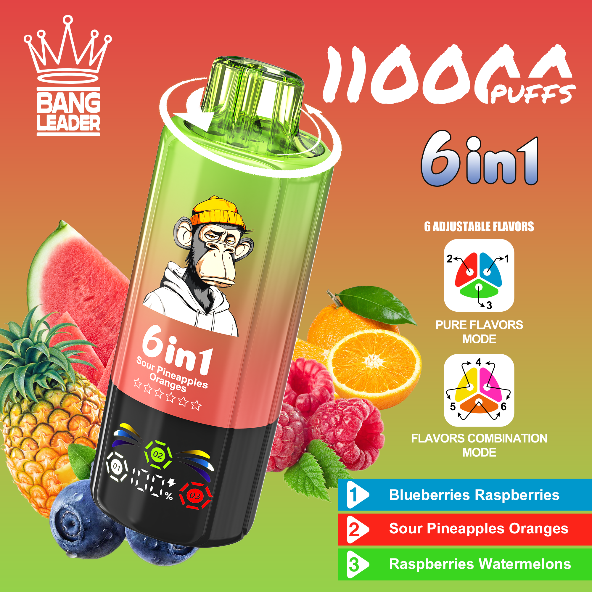 Bang Leader 110K Puffs 6-in-1 Prefilled  Vape | 6 Flavors in 1 Device,  Rechargeable,
