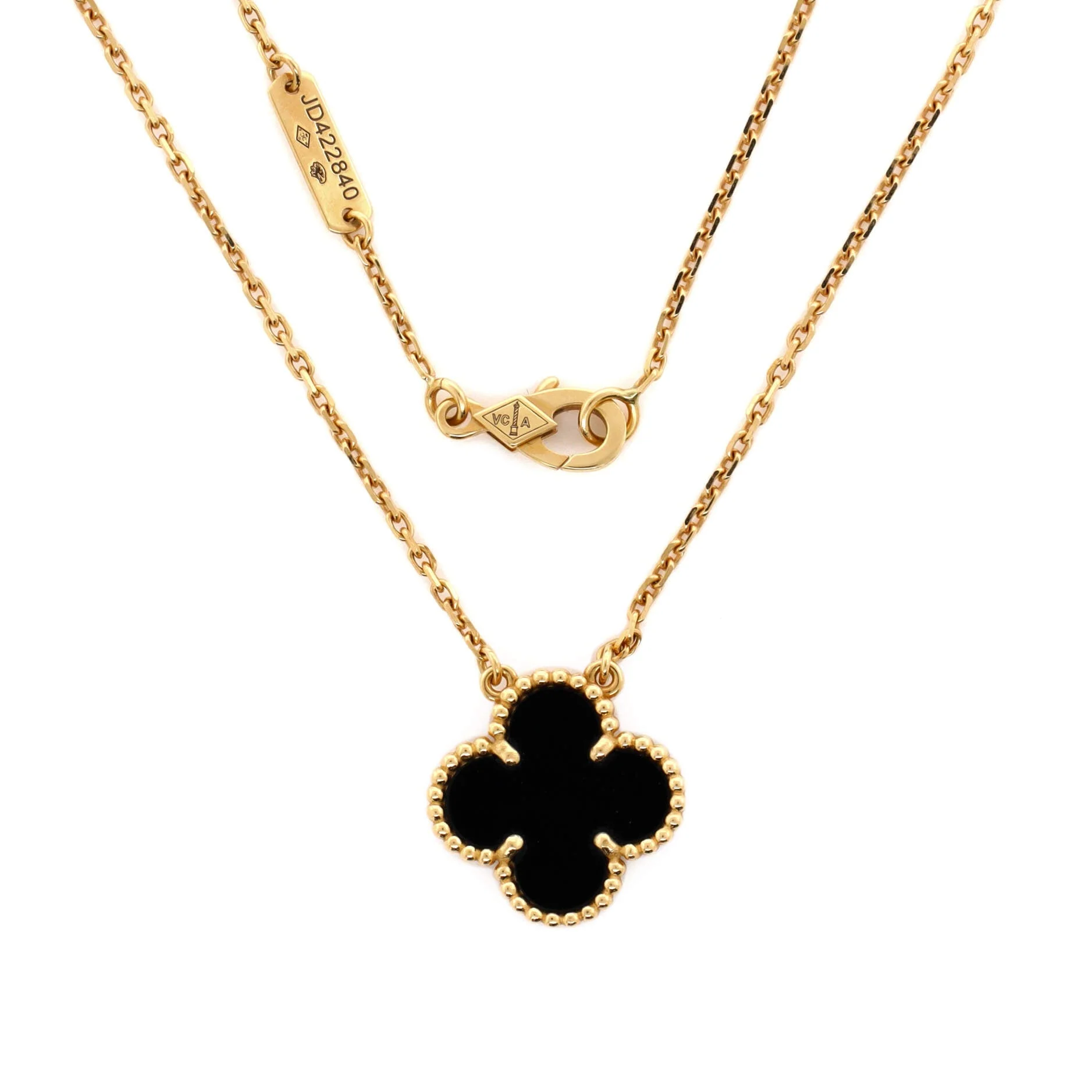 Vintage Alhambra Pendant Necklace 18K Yellow Gold and Onyx