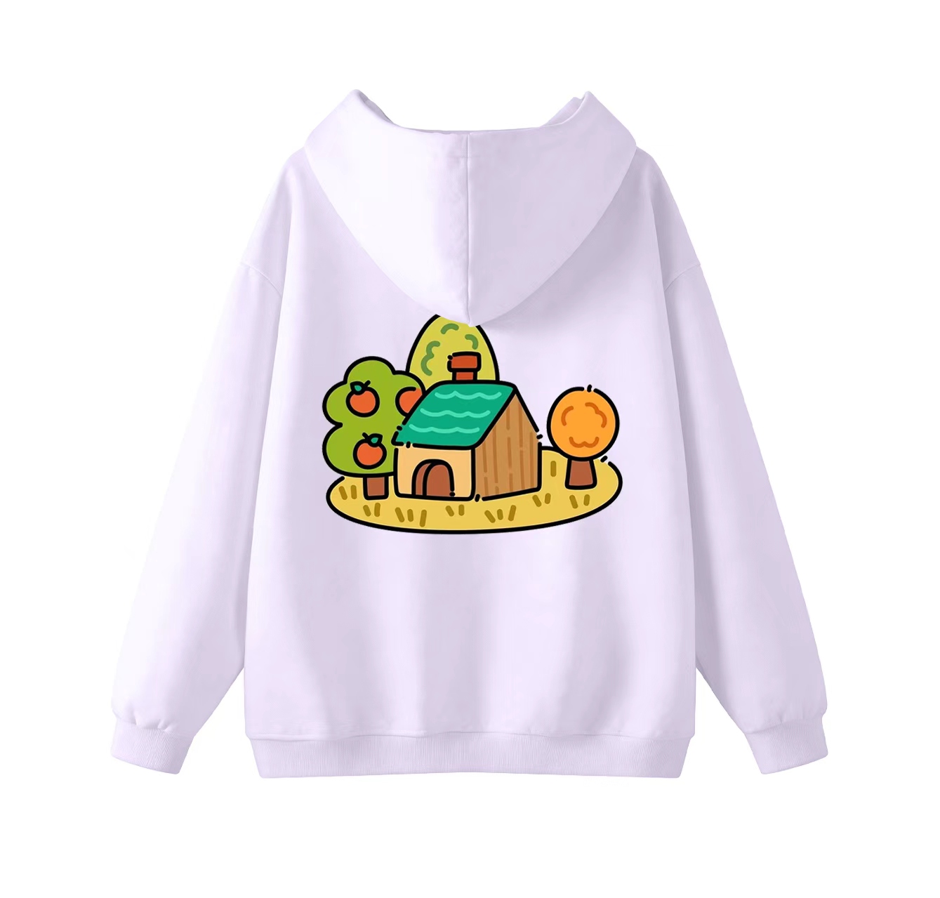 This adorable hooded sweatshirt features a pattern of houses surrounding it and is a casual pullover. Its stand-up collar design also makes it an ideal choice for winter wear.