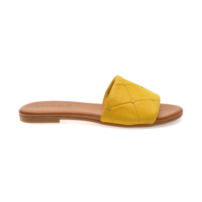 Papuci VENEZIA galbeni, 301346, din piele naturala