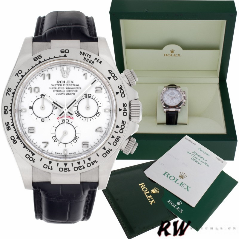 Rolex Daytona 116519 White Dial Black Leather strap 40mm Mens Replica Watch