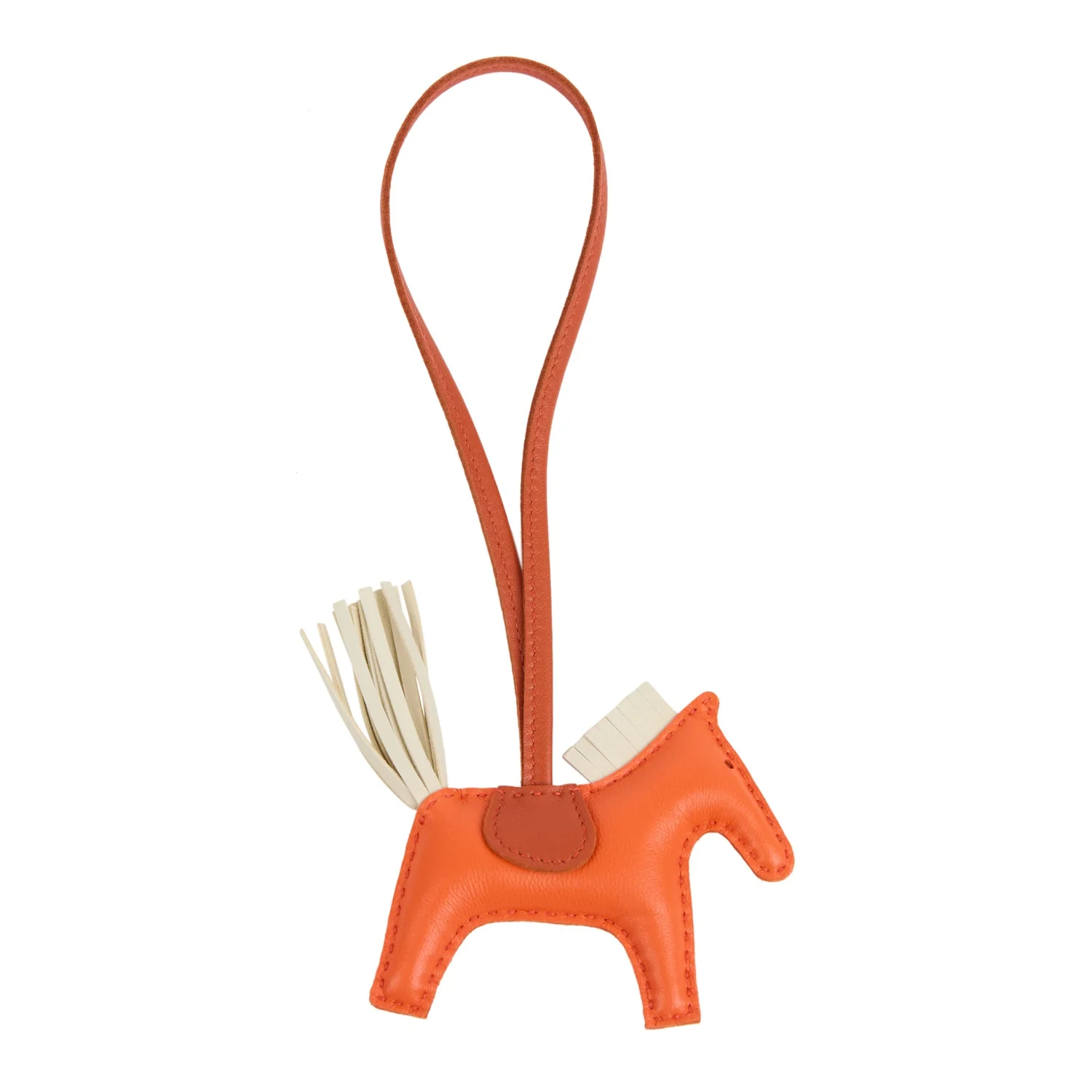 Hermes Rodeo Bag Charm PM Orange Poppy, Craie and Terre Battue Milo Lambskin