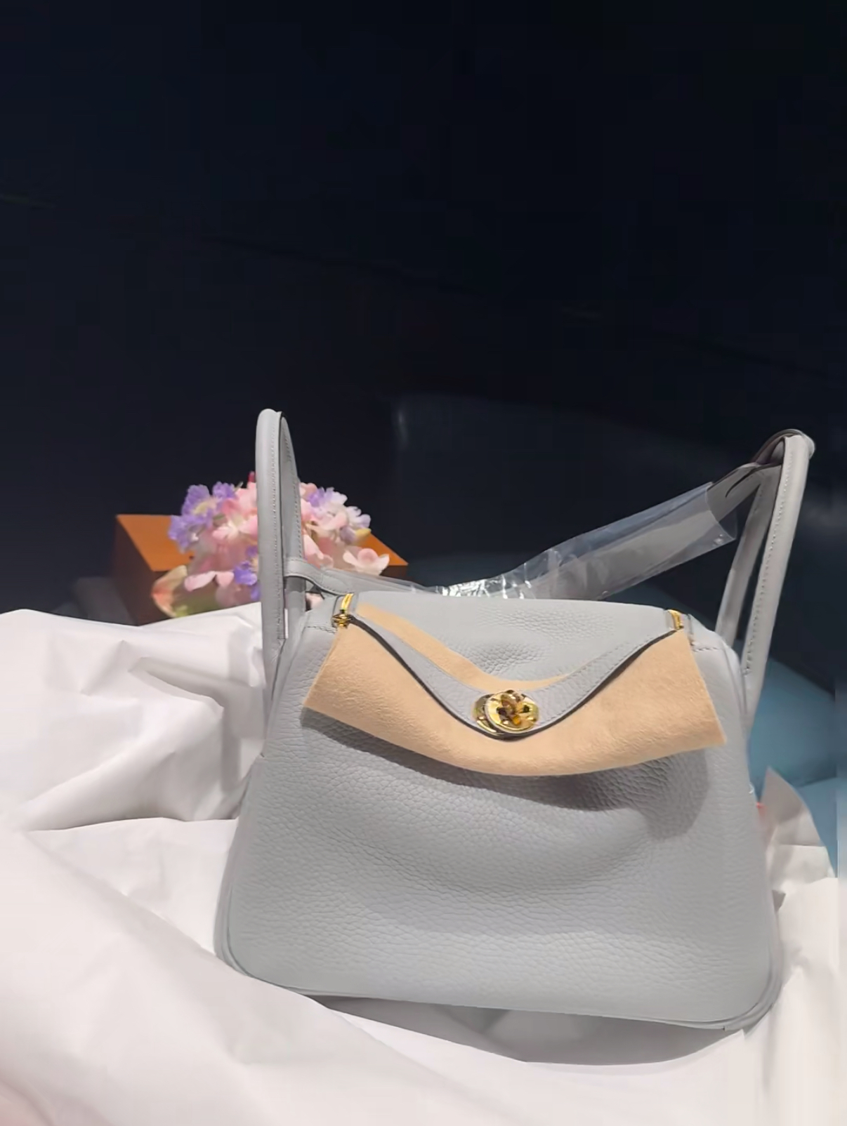 Hermès Lindy 26-30 Glacier Blue Gold Buckle Custom