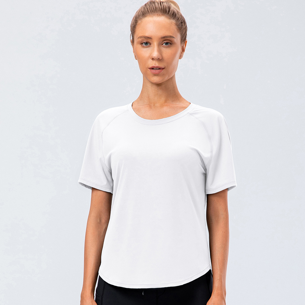 Women's Summer Loose-fitting Yoga Top with Fleece Finish, Lightweight and Breathable Short-sleeved Sports T-shirt for Fitness and Running