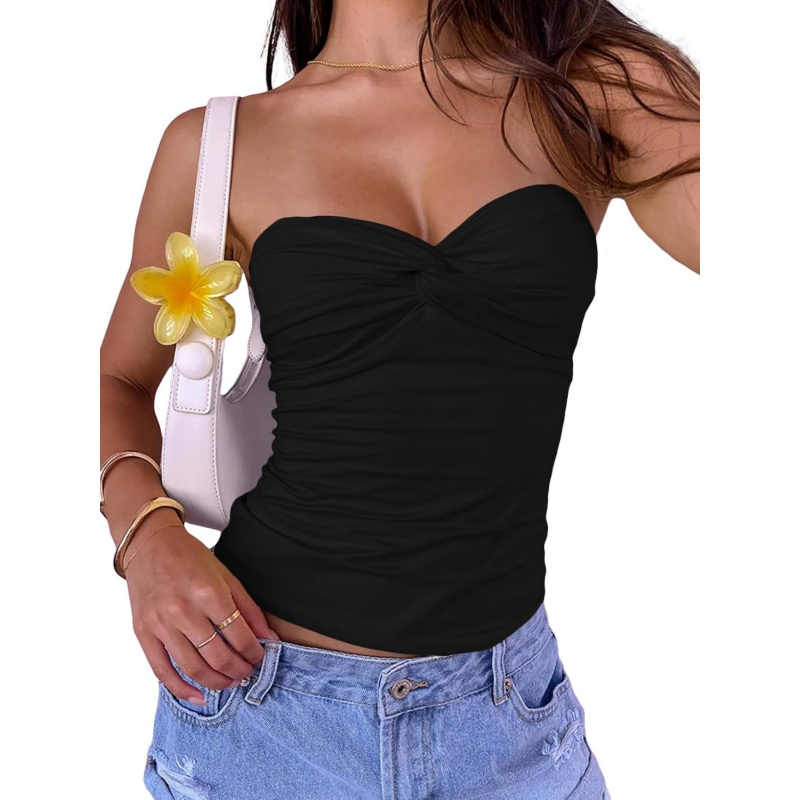 AURETOP Women Twist Knot Front Crop Tube Tops
