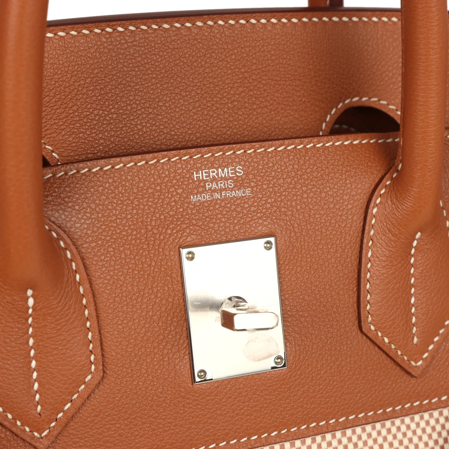 Hermes Birkin HAC 40 Gold Togo and Ecru-Beige Toile H Canvas Palladium Hardware