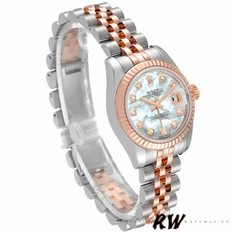 Rolex Datejust 179171 White MOP Diamond Dial Fluted Bezel 26MM Lady Replica Watch