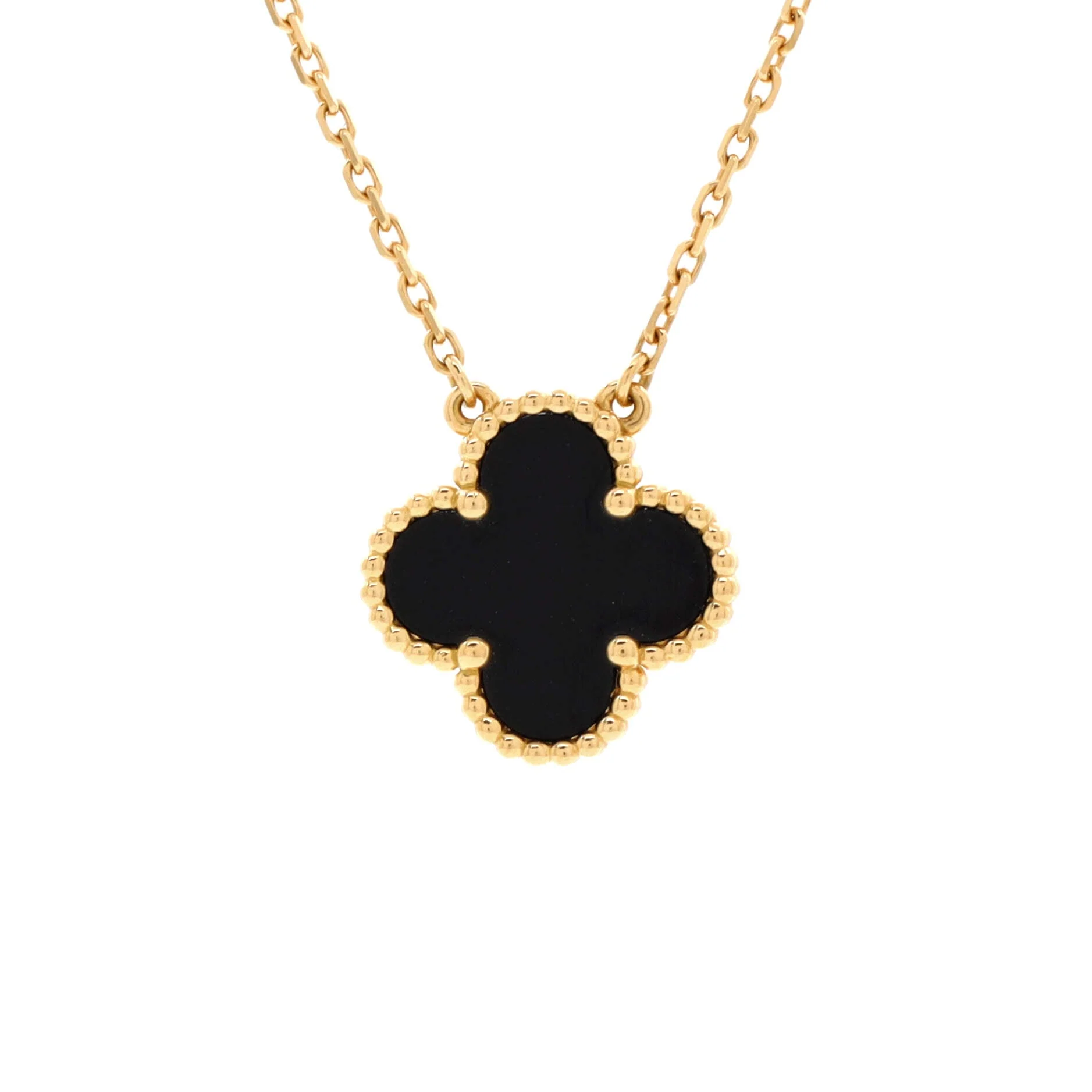 Vintage Alhambra Pendant Necklace 18K Yellow Gold and Onyx