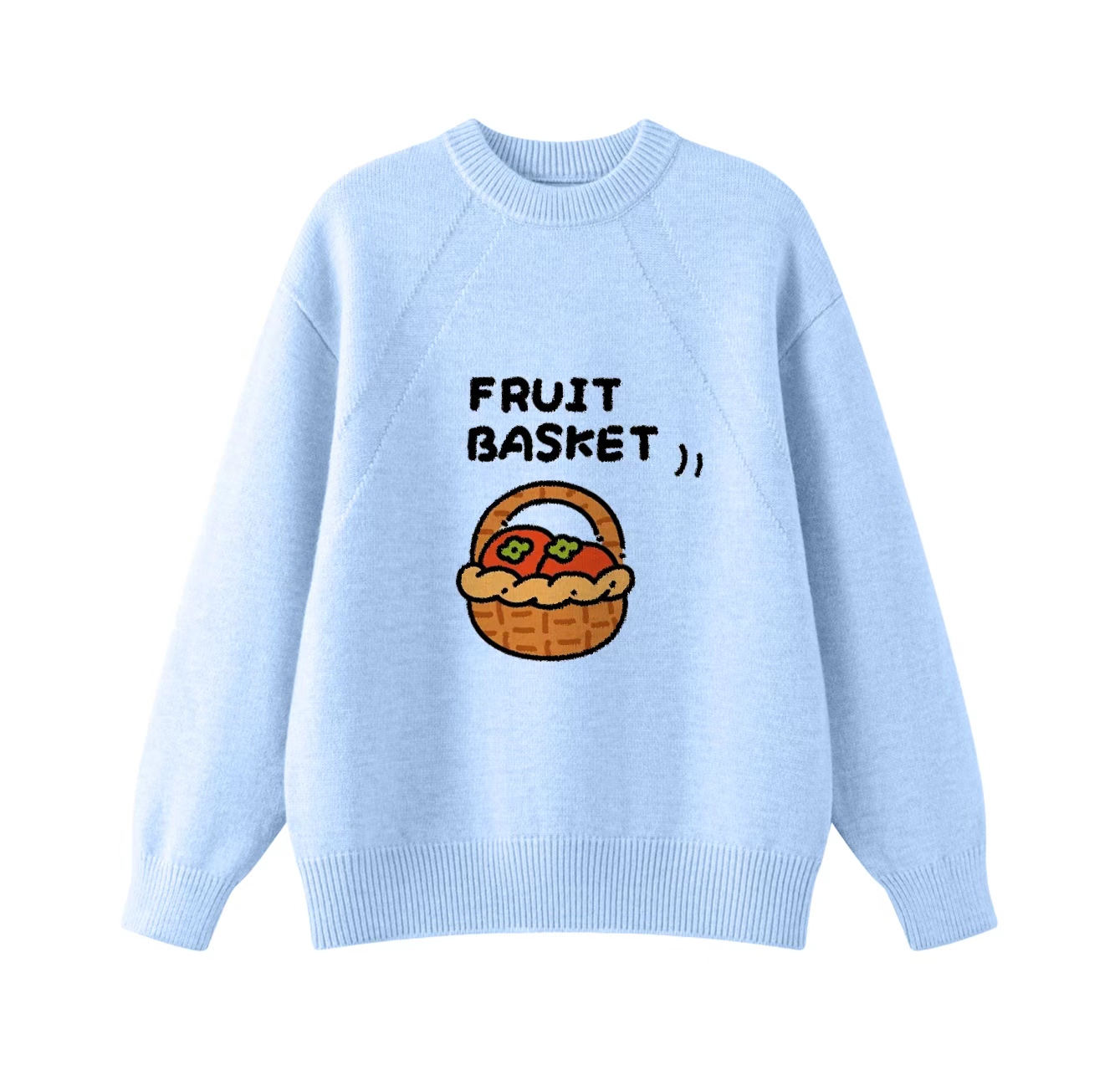 This adorable knit sweater features a fruit basket pattern and a crew neck pullover design. Its design also makes it an ideal choice for winter wear.